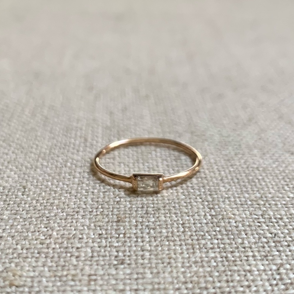 14K Solid Pink Gold Diamond Ring, Square Cut Diamond, size #5, minimalist dainty